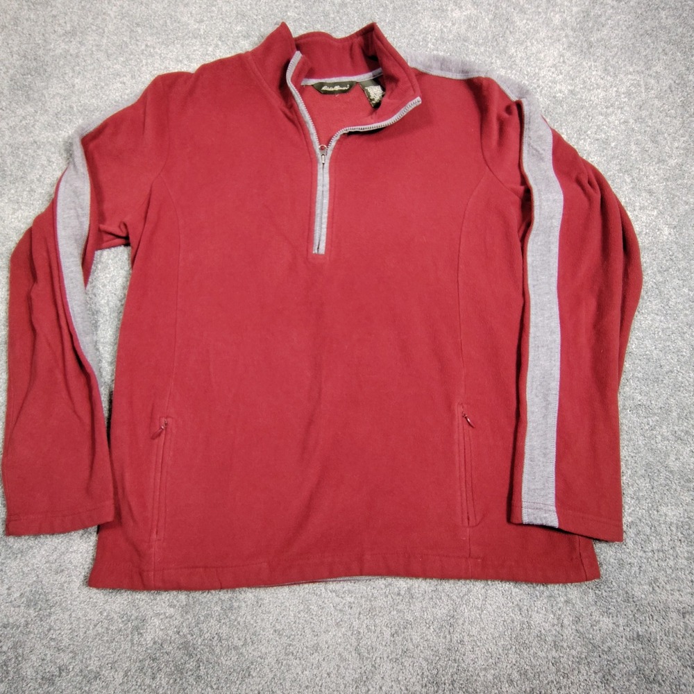 Eddie Bauer Womens Red Fleece Quarter Zip Pullover Jacket Size Large L